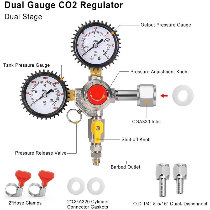 Regulador de CO2 para Cerveja, - Co2 Regulator Dual Stage avaliação e preço